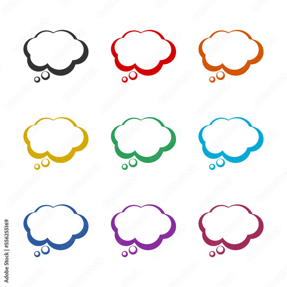 Thought cloud icon isolated on white background. Set icons colorful Thought cloud icon isolated on white background. Set icons colorful