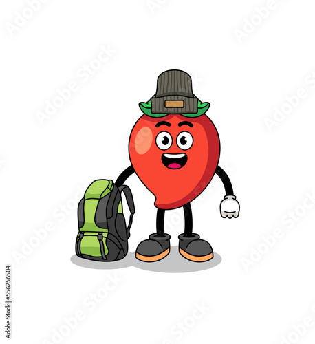 Illustration of chili pepper mascot as a hiker