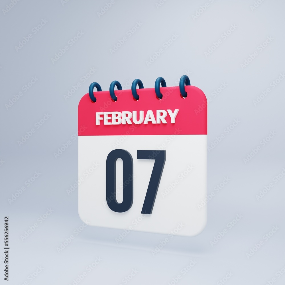 February Realistic Calendar Icon 3D Illustration Date February 07 February Realistic Calendar Icon 3D Illustration Date February 07