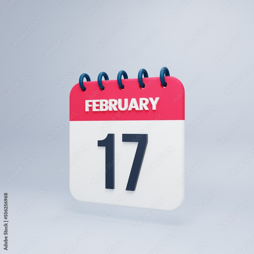 February Realistic Calendar Icon 3D Illustration Date February 17 February Realistic Calendar Icon 3D Illustration Date February 17