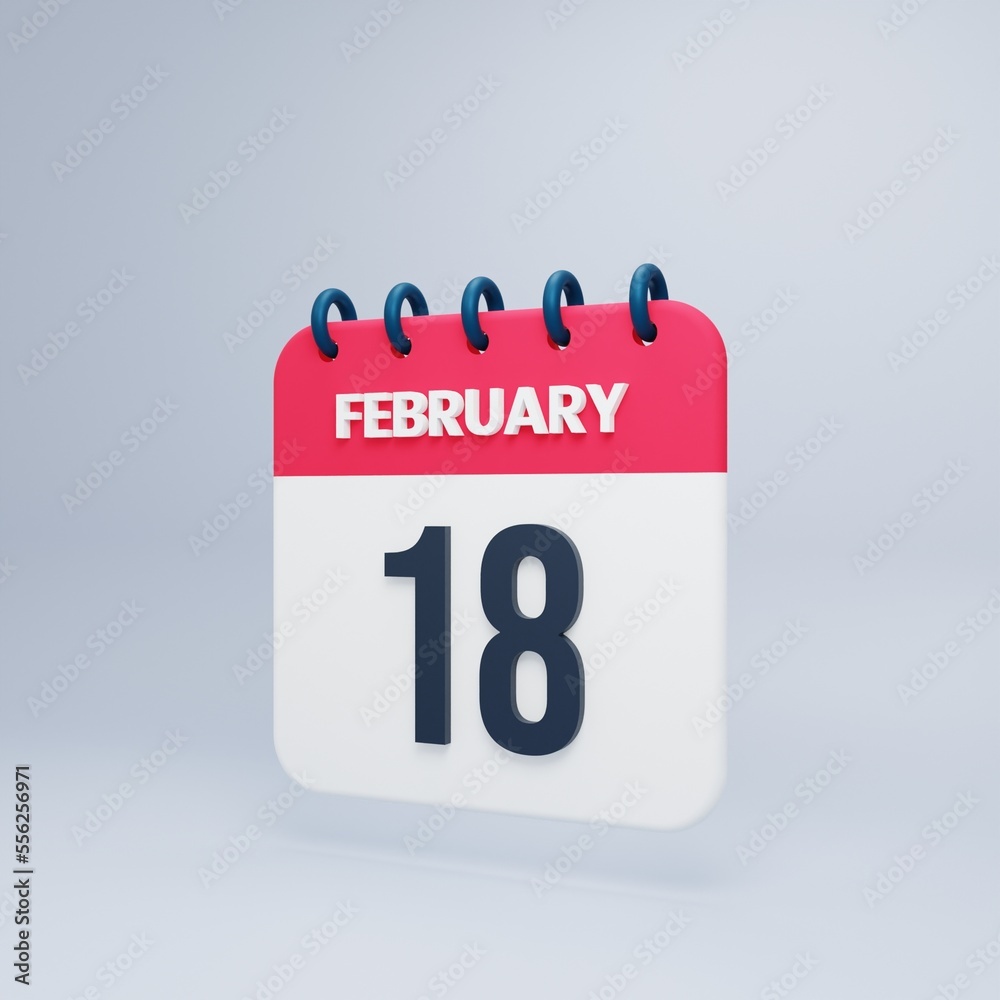 February Realistic Calendar Icon 3D Illustration Date February 18 February Realistic Calendar Icon 3D Illustration Date February 18