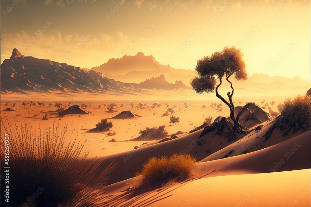 Illustrazione Stock sunset in the desert desktop wallpaper calming  background, illustration | Adobe Stock