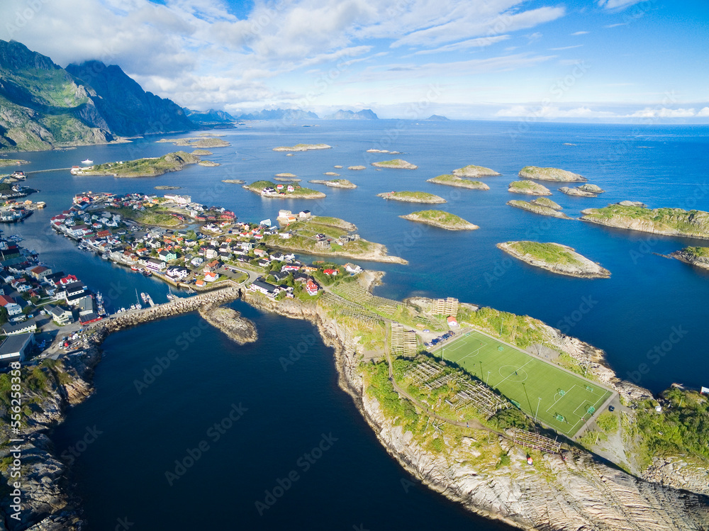 Henningsvaer - fishing village in Lofoten, Norway famous for its beautifully located football pitch