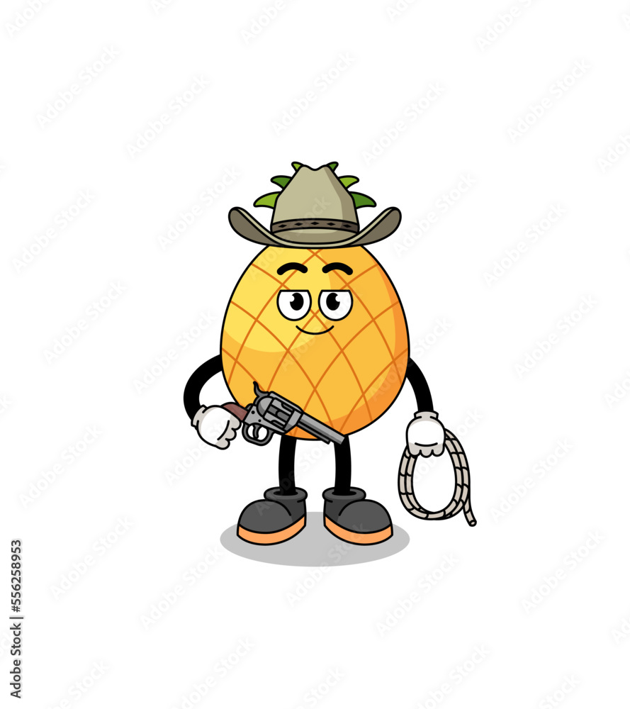 Character mascot of pineapple as a cowboy