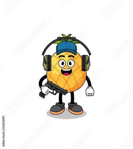 Character mascot of pineapple doing shooting range