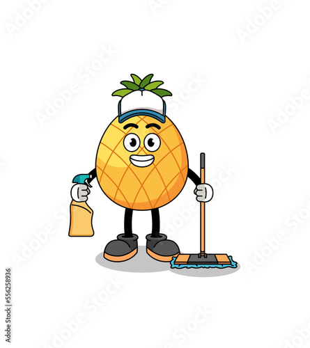Character mascot of pineapple as a cleaning services