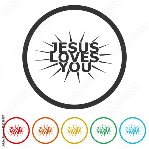  Jesus loves you sign. Set icons in color circle buttons