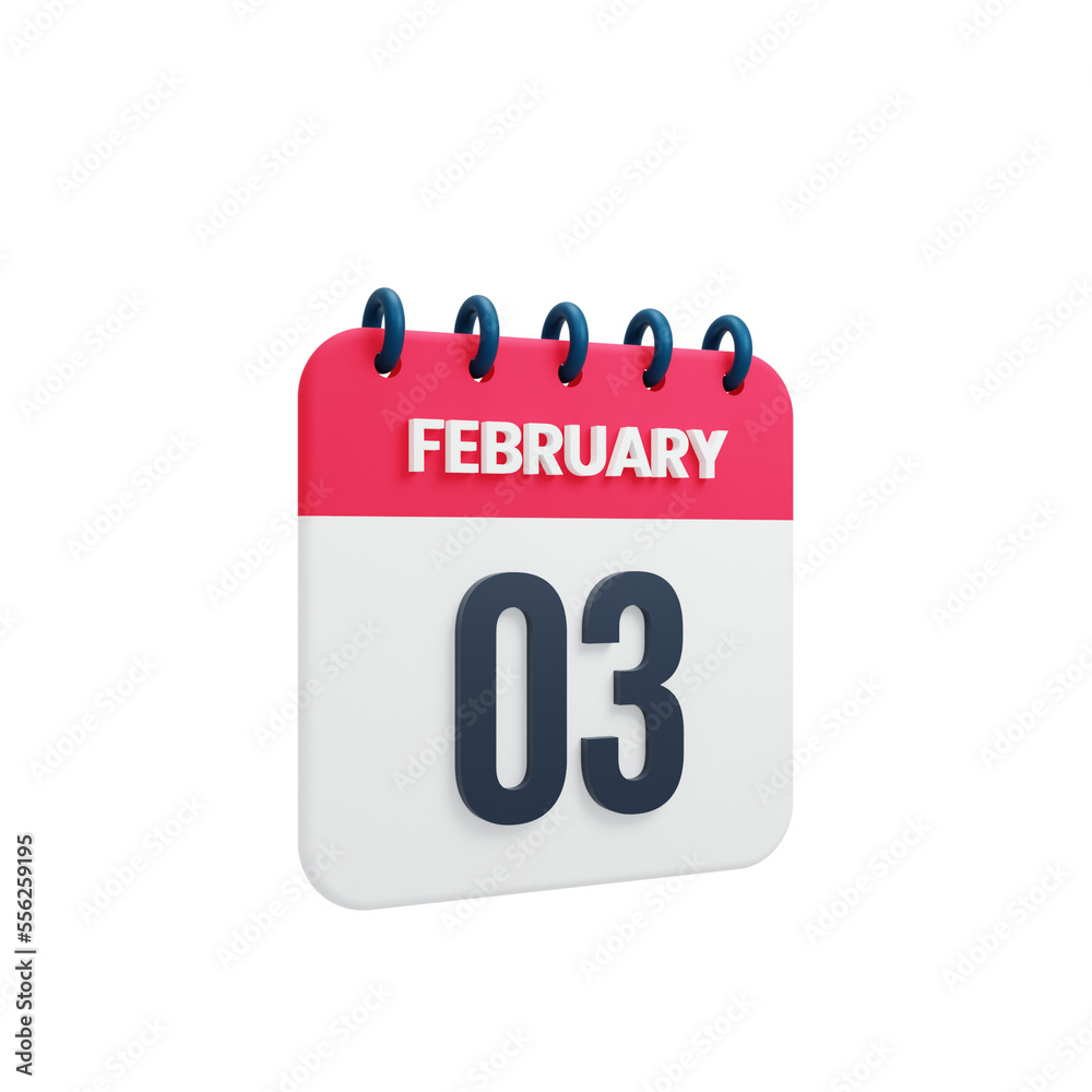 February Realistic Calendar Icon 3D Illustration Date February 03 February Realistic Calendar Icon 3D Illustration Date February 03