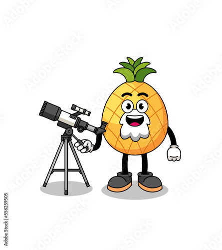 Illustration of pineapple mascot as an astronomer