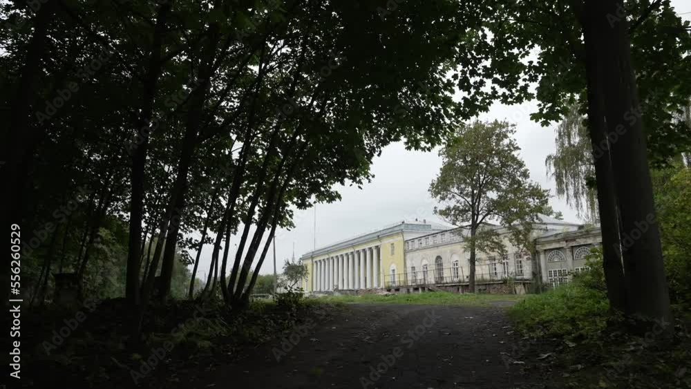 The process of reconstruction of the Gorenka estate of the XVII-th century in the summer. Dolly camera shot The process of reconstruction of the Gorenka estate of the XVII-th century in the summer. Dolly camera shot