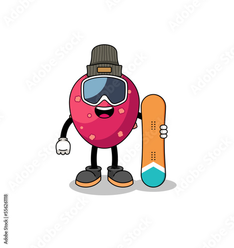 Mascot cartoon of prickly pear snowboard player