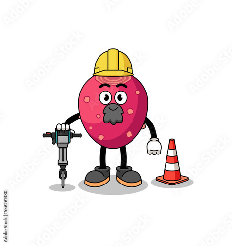 Character cartoon of prickly pear working on road construction