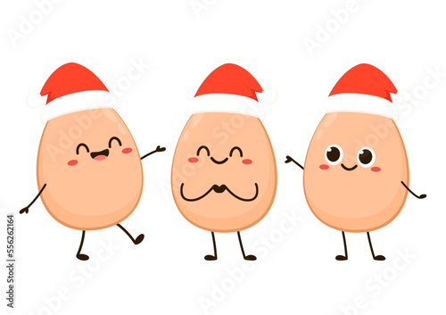 Egg character design. egg vector on white background. Santa hat vector.