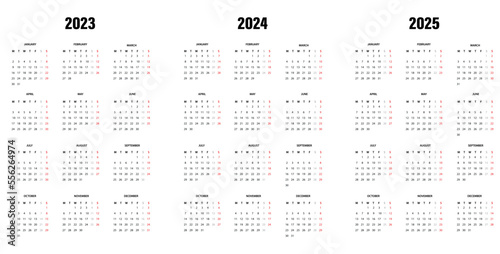  Calendar  2023, 2024 and 2025 - simple template