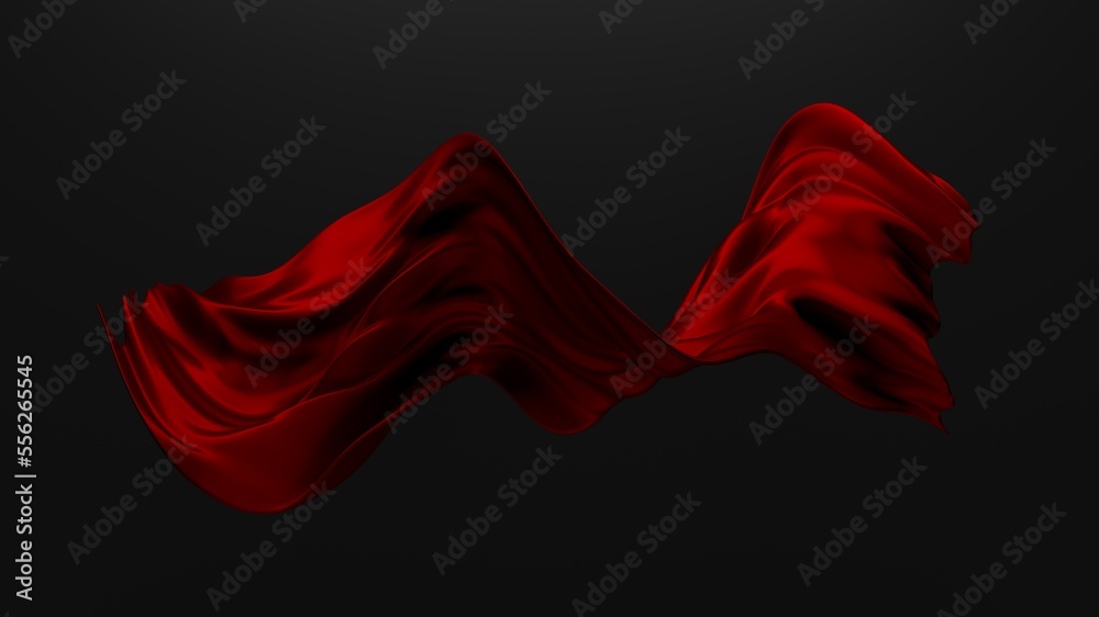 Fototapeta premium Abstract red cloth falling. Satin fabric flying in the wind
