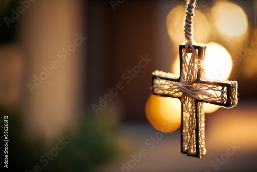 illustration background of cross symbol of believe hanging with bokeh light  photo