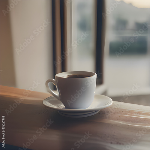 窓辺のテーブルに置かれたコーヒー, Generative, AI