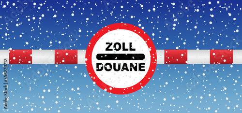 Cartoon old zoll douane signboard. Vector road sign, Translation for zoll customs sign, round red. Zoll and Douane both mean toll in english on. concept of border and customs control. Tourism, customs