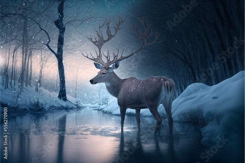 Deer in beautiful fairytale winter landscape © erika8213