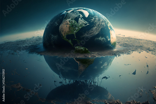 Concept of global warning, flooding, climate change and dying Earth.