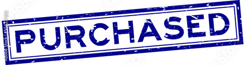 Grunge blue purchased word sqaure rubber seal stamp on white background