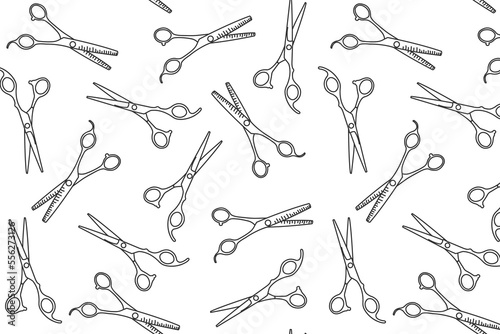 doodle pattern with hairdressers, beauty salon background, barbershop advertising banner on white background with black drawings