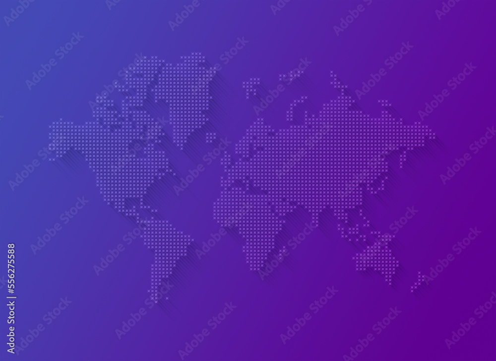 Illustration of a world map made of stars on a purple background
