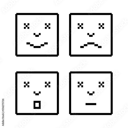 Pixel linear faces with emotions in the square. Flat icons vector