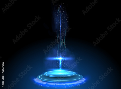 Abstract futuristic template. Circle portals, teleport, hologram gadget. Blank display, stage or magic portal, podium for show product