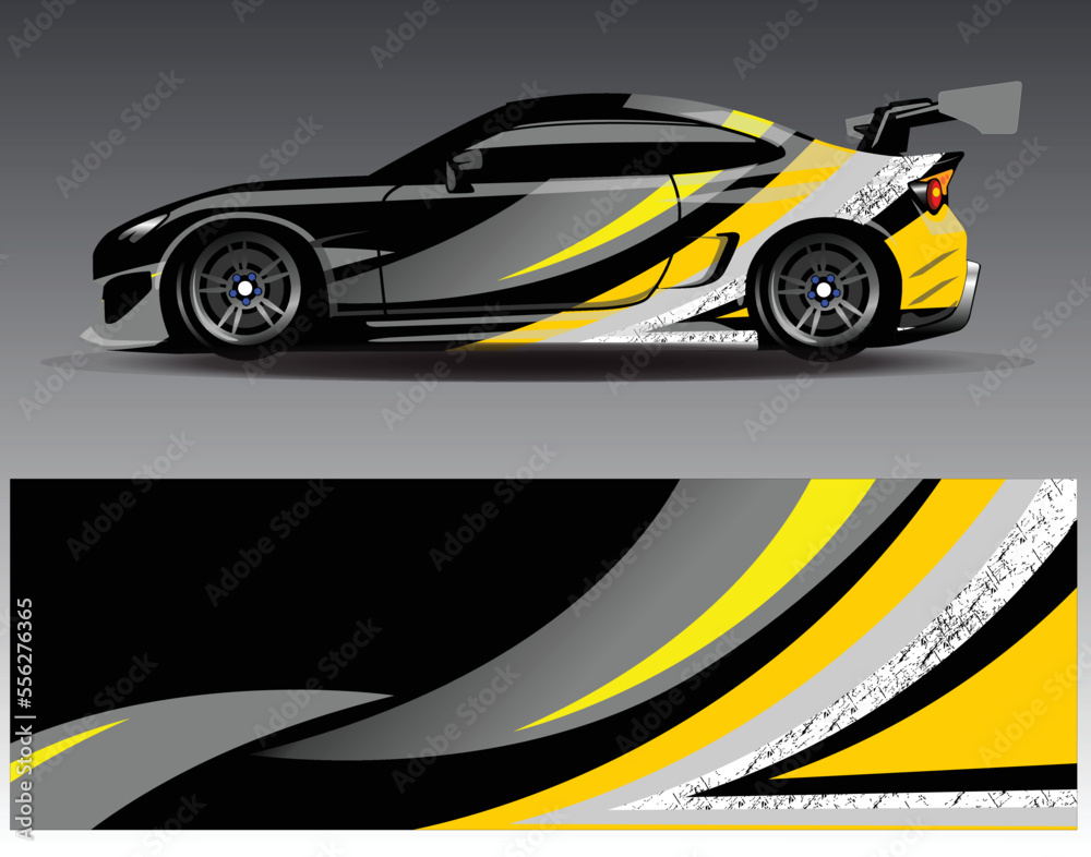 Car wrap design vector. Graphic abstract stripe racing background kit designs for wrap vehicle race car rally adventure and livery Car wrap design vector. Graphic abstract stripe racing background kit designs for wrap vehicle race car rally adventure and livery
