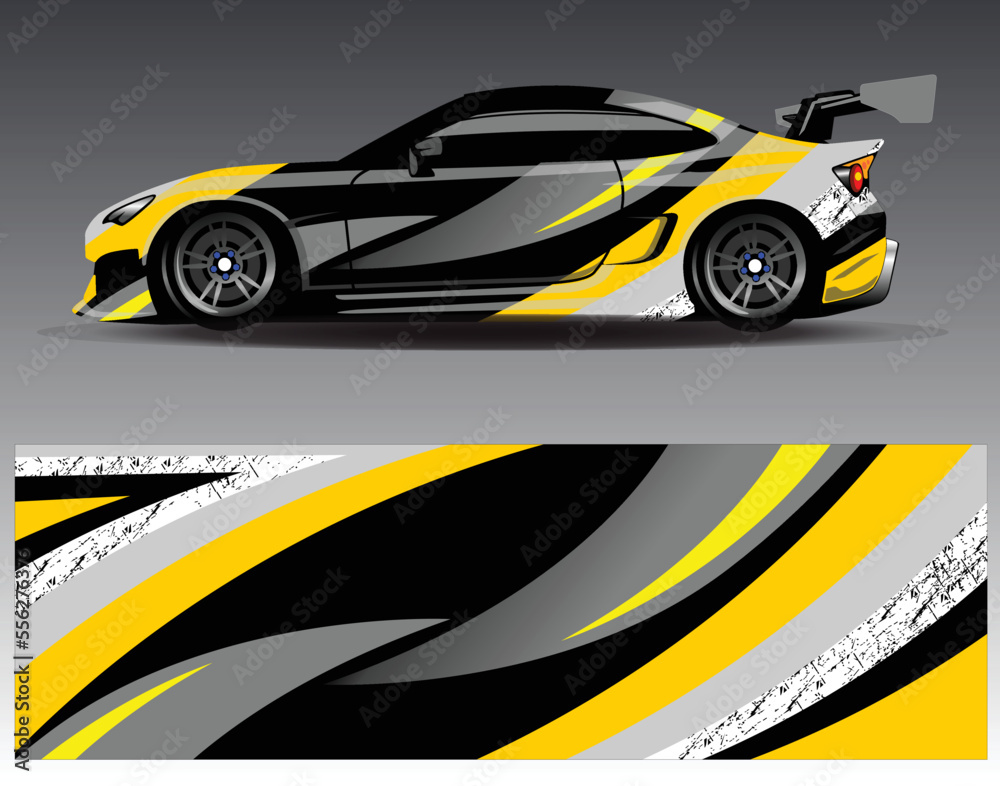 Car wrap design vector. Graphic abstract stripe racing background kit designs for wrap vehicle race car rally adventure and livery Car wrap design vector. Graphic abstract stripe racing background kit designs for wrap vehicle race car rally adventure and livery