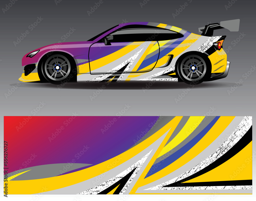 Car wrap design vector. Graphic abstract stripe racing background kit designs for wrap vehicle  race car  rally  adventure and livery