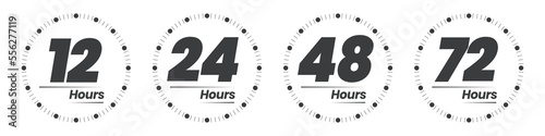 12, 24, 48 and 72 hours icon. 24 Hours Open vector icon. Security Protection 24 hours. Flat Vector illustration. 