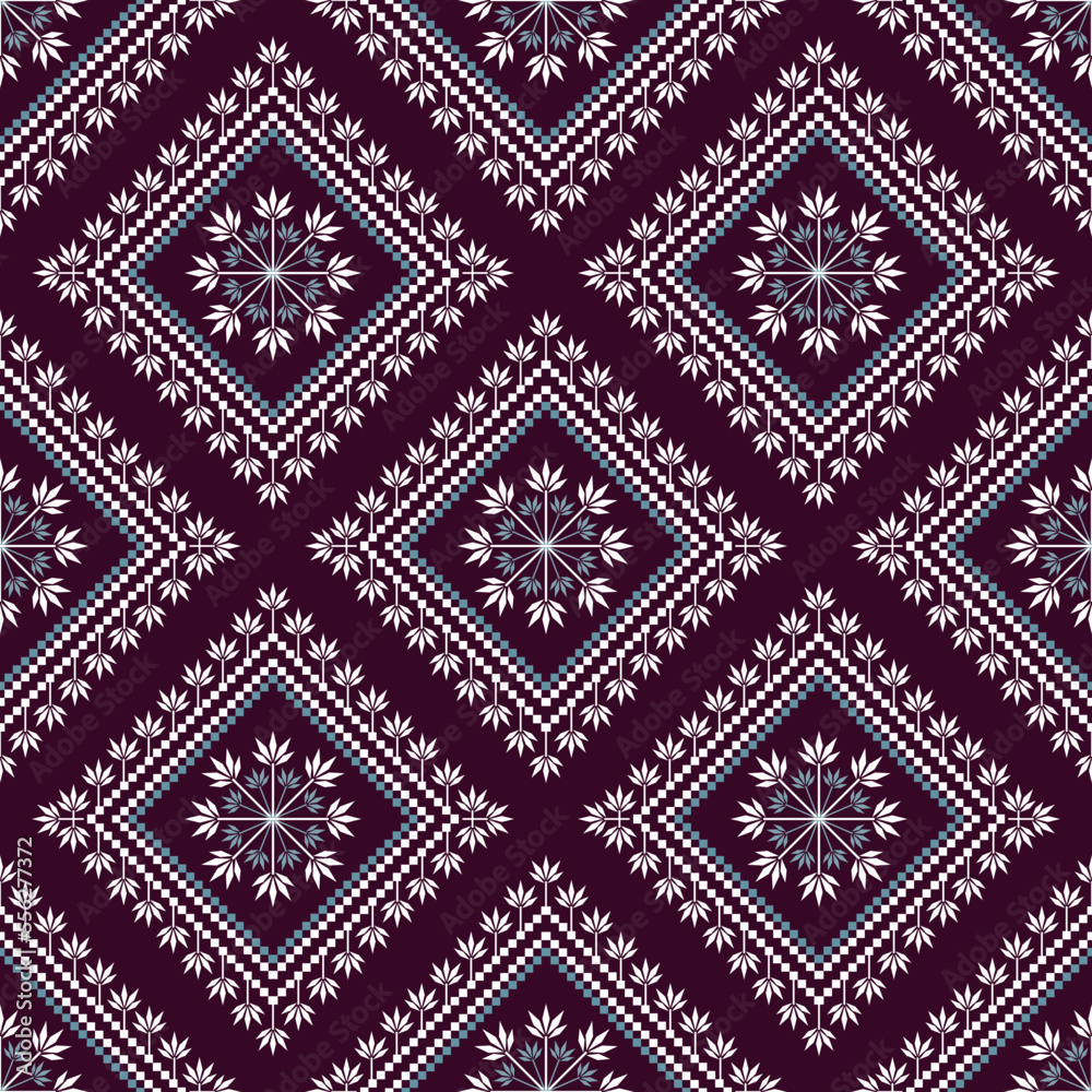 Purple Cross stitch colorful geometric traditional ethnic pattern Ikat seamless pattern abstract design for fabric print cloth dress carpet curtains and sarong Aztec African Indian Indonesian 