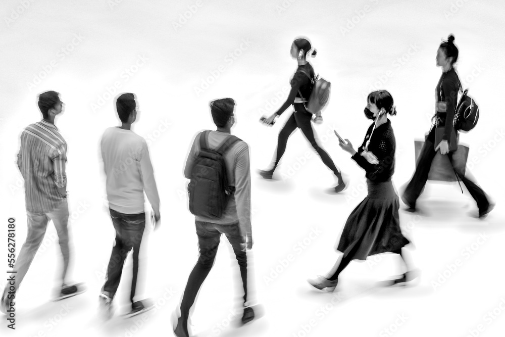 Fototapeta premium people in the business center lobby in monochrome