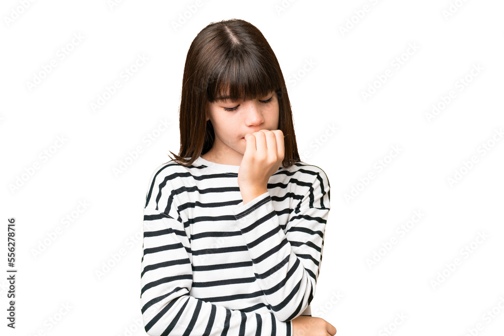 Little caucasian girl over isolated background having doubts Little caucasian girl over isolated background having doubts
