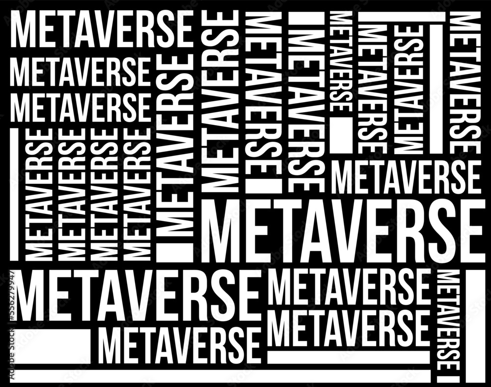 Metaverse icon. Set of white text isolated on black background. Word metaverse in differents positions