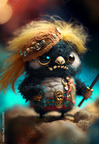 cute little woolly pirate creature richly dressed