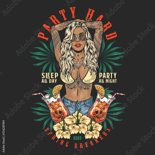 Bikini party girl poster colorful