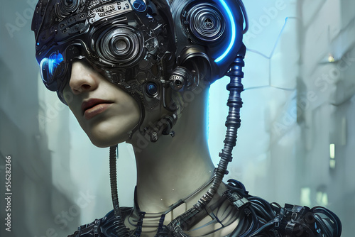 Female cyborg robots science image made by AI technology photo