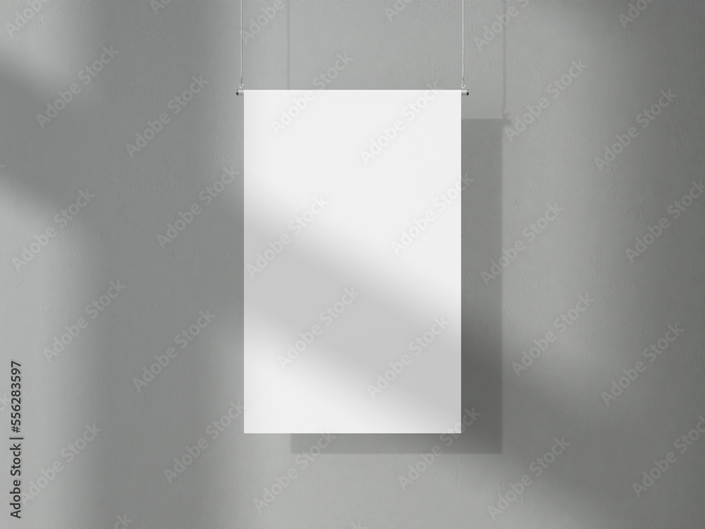 Blank Poster Hanging Mockup in the Room with Window Shadow Blank Poster Hanging Mockup in the Room with Window Shadow