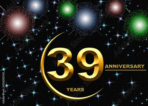 3d illustration, 39 anniversary. golden numbers on a festive background. poster or card for anniversary celebration, party