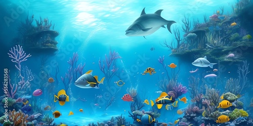 Unterwasser-Bild mit vielen Fischen - Generative AI © GregorMeier