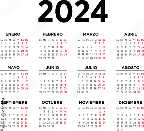 Calendario 2024 español. Semana comienza el lunes 
