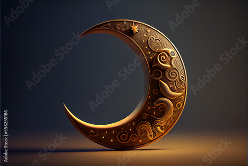 Leinwand Poster Illustration of a Golden crescent at dark background Pattern. AI