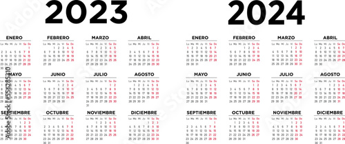 Calendario 2023 2024 español. Semana comienza el lunes 