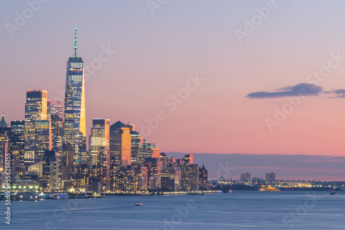 Manhattan skyline after dusk, long exposure detail buildings 