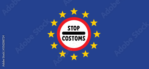 Slogan stop customs in a old zoll douane signboard. Vector barrier gate sign, Border and customs control. For tourism, refugees, immigrant or migrant workers in to the country. Europ, customs office
