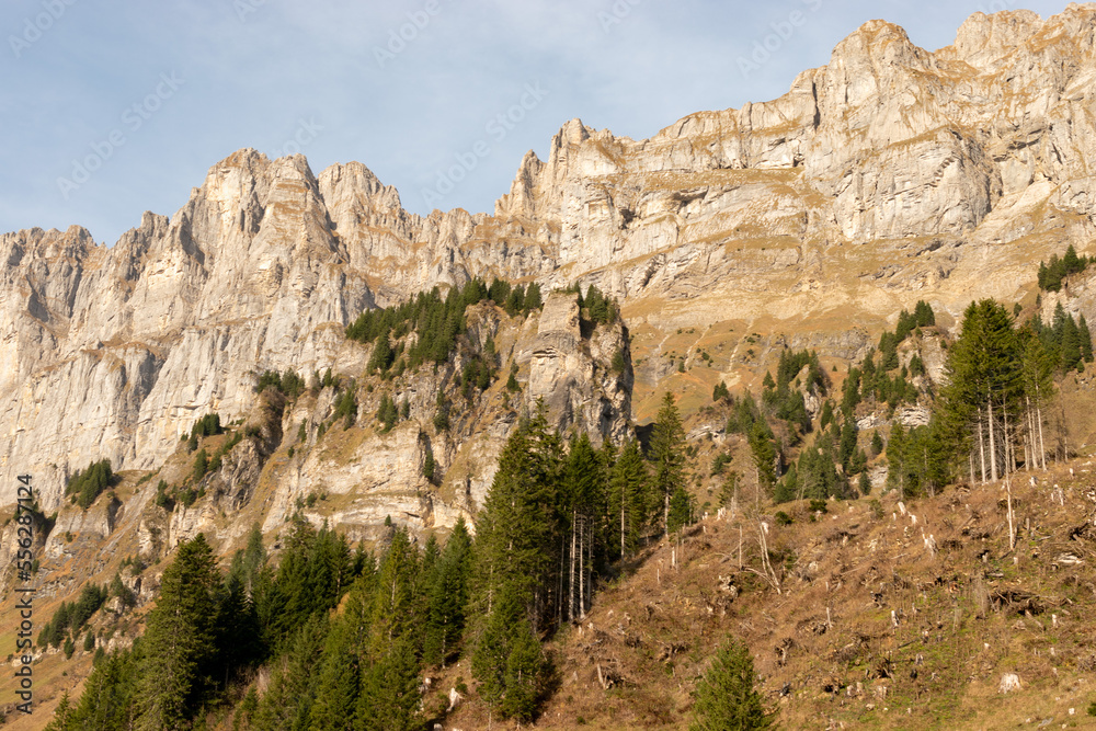 Dramatic swiss mountain panorama at the Klausenpass region in Switzerland