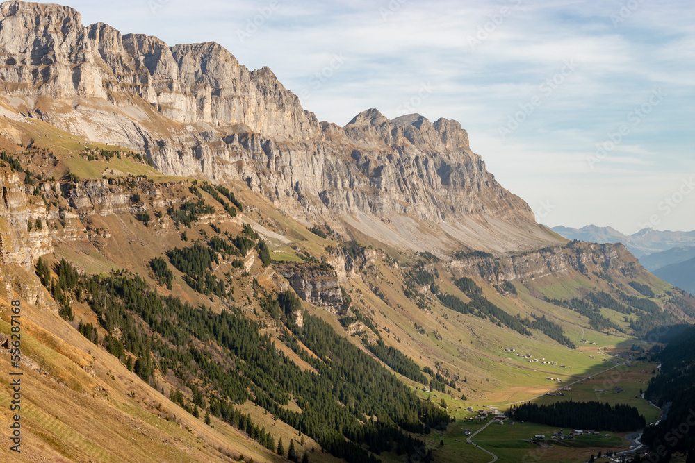 Dramatic swiss mountain panorama at the Klausenpass region in Switzerland